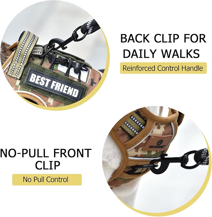 PET MARVEL Tactical Dog Harness for Small Size, No Pull Military Dog Vest with Easy Control Handle, Molle Hoop & Loop, Adjustable Reflective Reinforced Stich for Walking Training, Camouflage