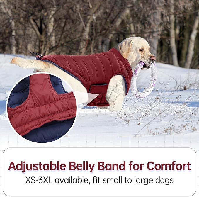Lelepet Reversible Dog Coat Waterproof Dog Jacket Windproof Puffer Vest for Winter Warm Lightweight Coats for Small Dogs Adjustbale Hook & Loop Pet Apparel with Leash Hole, Shih Tzu, Wine Red, S
