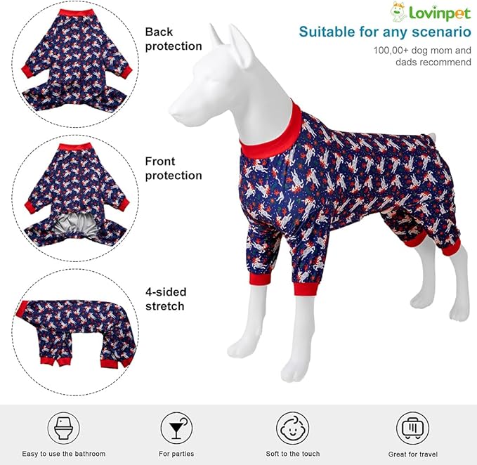 LovinPet Recovery Bodysuit for Large Dogs, Wound Care Cotton Pullover Pajamas, Cozy Stretchy Fabric, Navy Unicorns Print, Dog PJs, Surgery Recovery Suit, Pitbull Party Clothes,Large