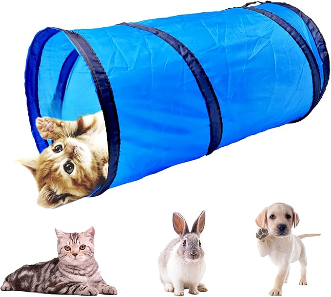 Foldable Spiral Cat Tunnel - Indoor Toy for Small Cats, Kittens, and Rabbits - Tube for Interactive Play and Outdoor Fun - Pet Activity Toy Sky Blue 20" 3 Pcs