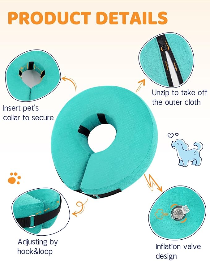 Supet Inflatable Dog Cone Collar for After Surgery Donut, Soft Dog Cones for Small Medium Large Dogs Pets, E Collar Pet Neck Donut Collar Alternative After Surgery