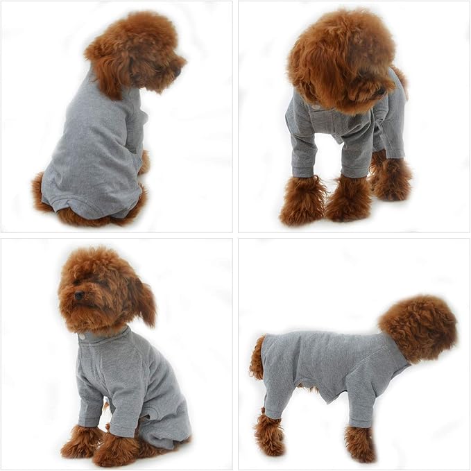 Lovelonglong Four Feet Dog Lightweight Pajamas, Pure Cotton Dog Jumpsuits 4 Legs Dog Onesies T-Shirt Stylish PJS Puppy Costume for Large Medium Small Dogs Gray L