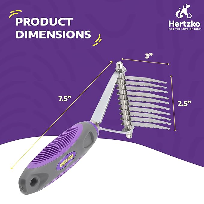 Hertzko Grooming Dematting Comb for Dogs and Cats - Stainless Steel Undercoat Rake for Shedding and Tangled Fur - Ergonomic Handle - Grooming Tool for All Coat Types