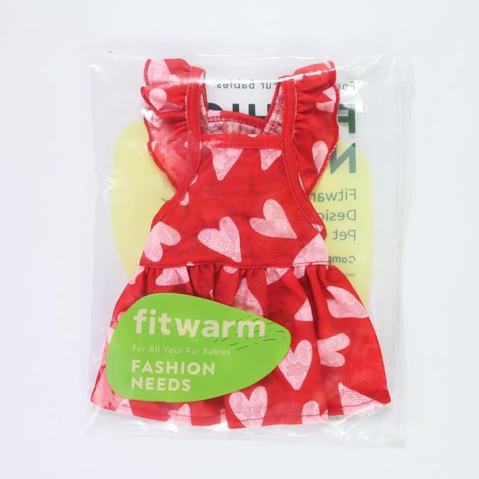 Fitwarm Valentine's Day Sweet Heart Dog Dress, Dog Holiday Outfit, Red, Pink, Medium