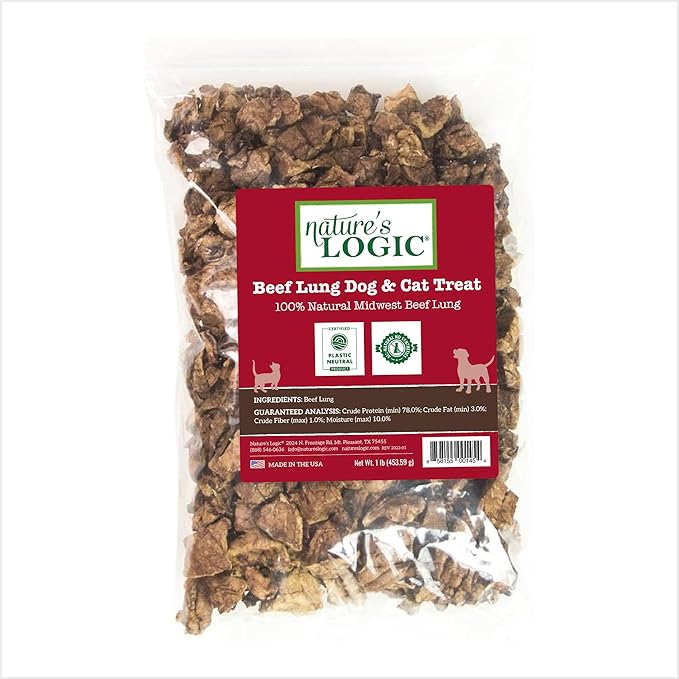 Nature's Logic Beef Lung treat Bites, 1lb, 1 Pack