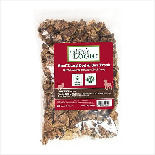 Nature's Logic Beef Lung treat Bites, 1lb, 1 Pack