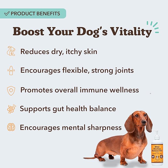 Natural Dog Company Wild Alaskan Salmon Oil Formula with Omega 3, Fish Oil for Dogs Supplement, Skin & Coat Dog Oil, Itchy Relief, Immune Support for Joints & Heart, Food Topper, 8 oz.