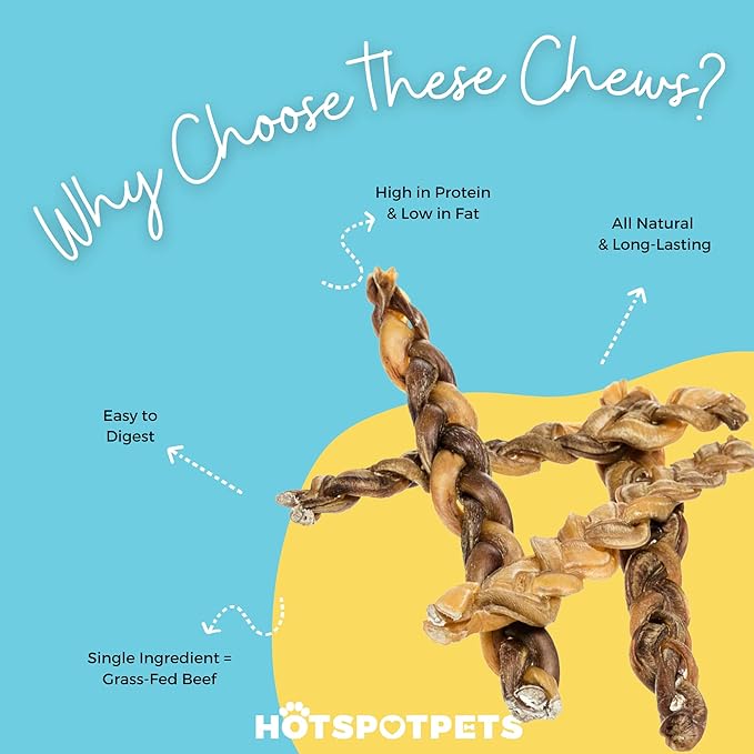 hotspot pets Braided Bully Sticks for Dogs - (12 Inch Stix- 5 Count) Premium All Natural Long Lasting Twisted Beef Pizzle Lasting Dog Chew Treats - Grain Free Fully Digestible Rawhide Alternative