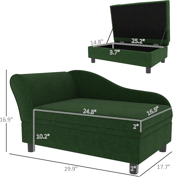 PawHut Luxury Fancy Dog Couch with Hidden Storage, Small Dog Sofa Bed with 2" Soft Foam, Modern Pet Furniture for Puppies & Little Breeds, Green