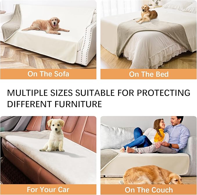 Waterproof Blanket for Bed Protection, Washable Dog Blankets for Couch, Soft Reversible Pet Throw Furniture Protector Cover for Sofa-82"x108",Beige+Khaki