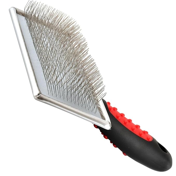 Jeffers Non-Slip Slicker Brush for Pets – Medium Size, Soft Pins, Red & Black – Detangling Grooming Tool for Dogs & Cats with Short, Long, Thick & Curly Coats – Comfortable Grip Pet Comb