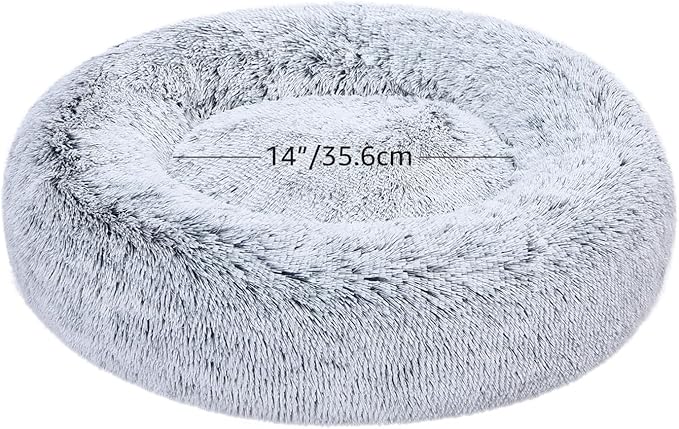 Amazon Basics Donut Pet Bolster Faux Fur Bed for Dog, Grey, 23" x 23"