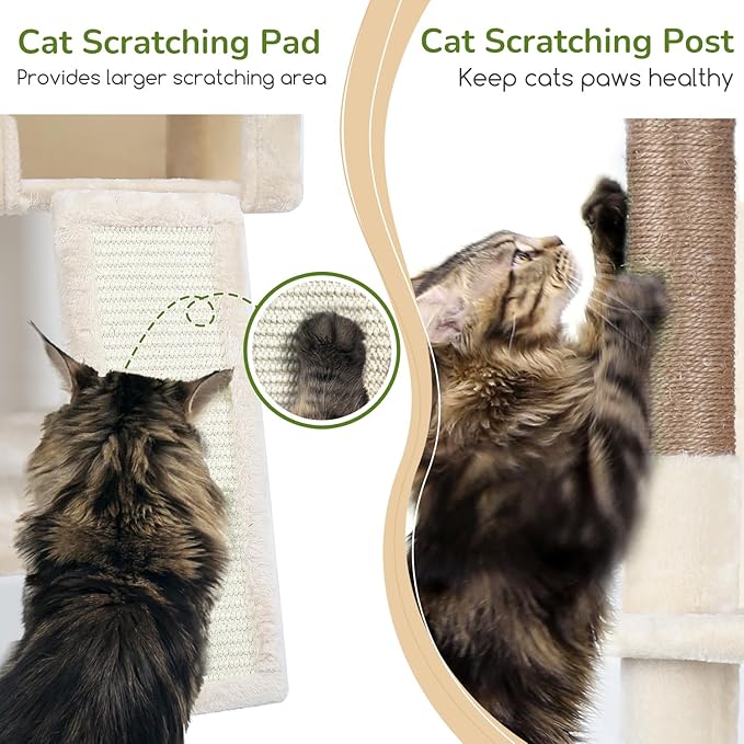 Globlazer Heavy Duty Cat Tree Tower, 70inch Sturdy Cat Tree for Indoor Cats Sturdy Large Cat Tower with Scratching Post and Scratching Board, Hammock, Cat Condo for Adult Cats Kittens, F70 Pro, Beige