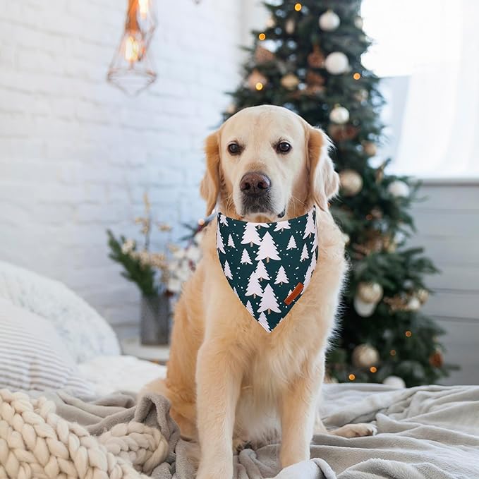 ADOGGYGO Christmas Dog Bandanas 2 Pack, Santa Tree Dog Christmas Scarf Bib, Premium Durable Fabric, Pet Holiday Bandanas for Large and Extra Large Dogs (X-Large)