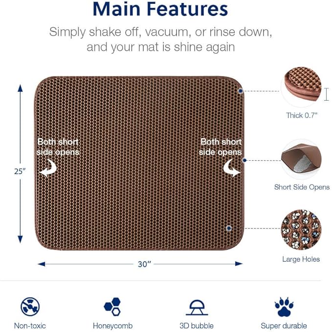 WePet Cat Litter Mat, Kitty Litter Trapping Mat, Honeycomb Double Layer Mats, No Phthalate, Urine Waterproof, Easy Clean, Scatter Control, Catcher Litter Tray Box Rug Carpet