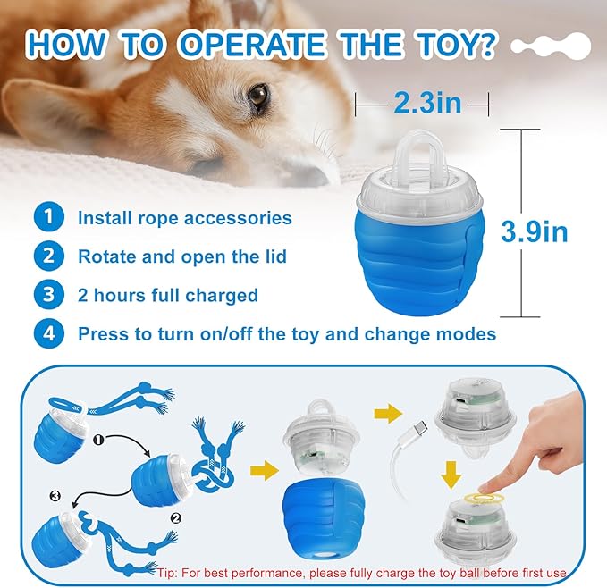 Interactive Dog Toys, [2025 Newly Upgraded] Interactive Dog Ball for Medium/Large Dogs, Automatic Moving Dogs Toy Wicked Ball for Boredom & Training, Play Music, USB Rechargeable(Blue)
