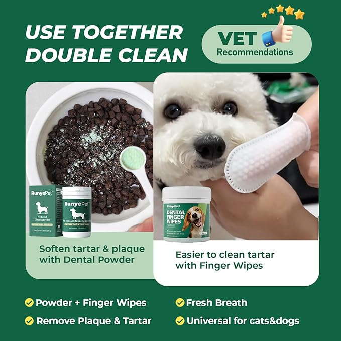 Pet Dental Finger Wipes for Dog & Cats, Remove Bad Breath by Removing Plaque and Tartar Buildup No-Rinse Dog Finger Toothbrush, Disposable Gentle Cleaning & Gum Care Pet Wipes, 100 Counts