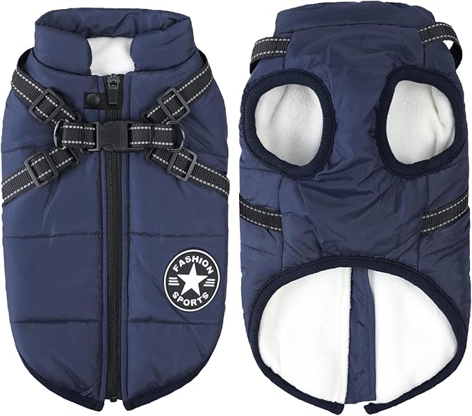 Aiboria Dog Jackets for Winter Windproof Waterproof 2 in 1 Outfit Cold Weather Coat Dog Vest Harness Puppy Winter Warm Jacket Large Blue 3XL