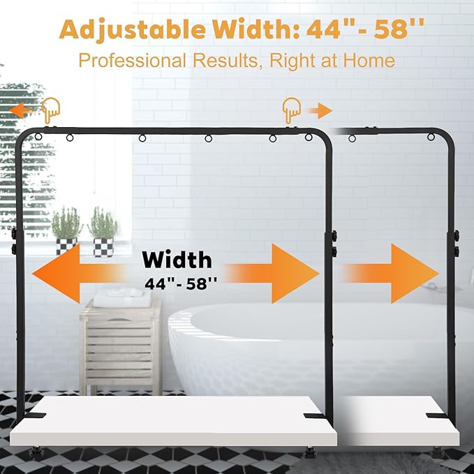 Adjustable Dog Grooming Arm for Table, 30" to 42" Height & 44" to 58" Width, Clamp Fits Up to 2.6", with 2 No-Sit Nooses, Heavy Duty Pet Grooming Restraint for Nail Trimming, Drying & Grooming at Home