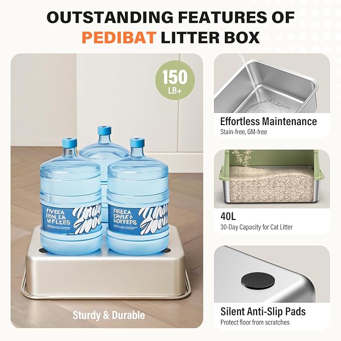 Stainless Steel Cat Litter Box with Scoop, Metal Litter Box High Sided, Cat Litter Box Enclosure, XL Extra Large High-Sided Litter Boxs (Anti-Urine Leakage, Include Scoop) (Green)