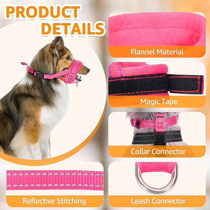 SlowTon Soft Dog Muzzle, Adjustable Padded Nylon Muzzle for Large Medium Dogs Anti Chewing Barking Biting, Allow Dog Pant & Drink (Fuchsia, L)