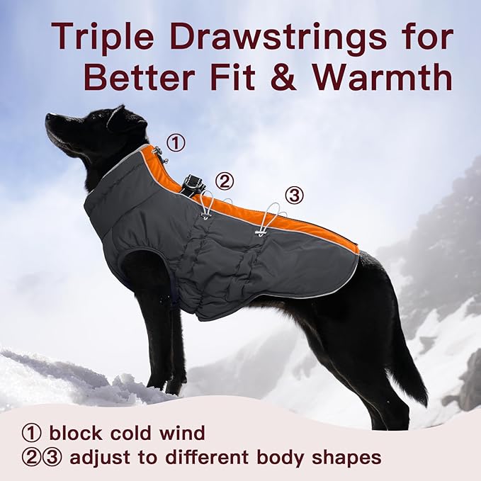Dog Coat Winter Warm Dog Jackets for Large Dogs Reflective Snowsuit with Harness Fleece Dogs Snow Jacket Waterproof Pet Clothes for Cold Weather