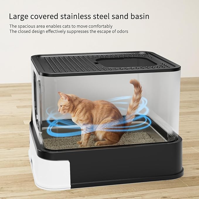 RIZZARI Stainless Steel Cat Litter Box: Large Leak-Proof Odor-Free Design - XXL Black - for Indoor Cats Pet Owners Solution