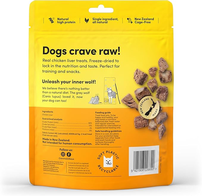 Premium Dog Treats, Freeze-Dried Raw 100% Cage-Free Chicken Liver, Single Ingredient, Protein Rich, Non-GMO, No Wheat or Corn, 3 oz