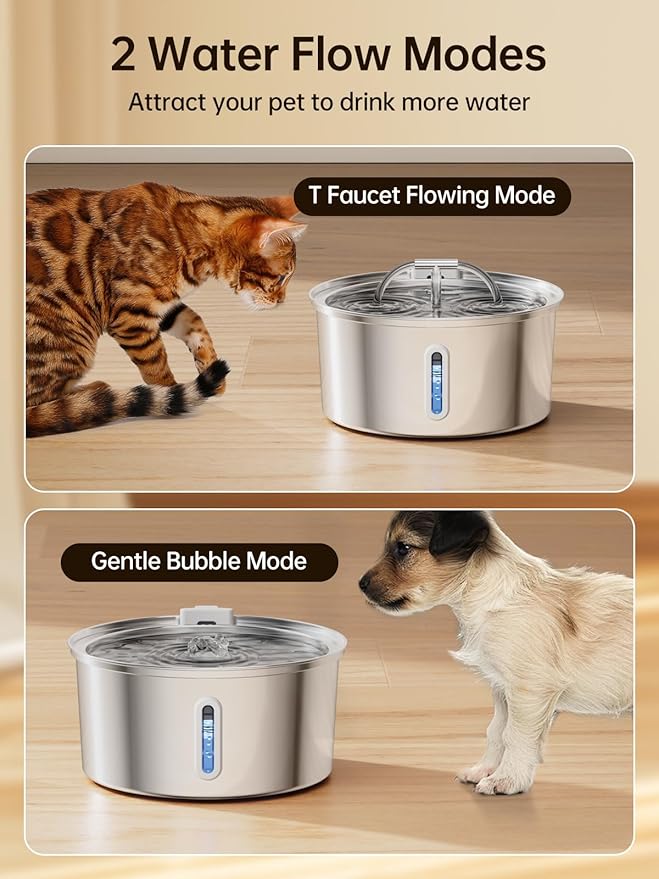 Cat Water Fountain Stainless Steel, 3.2L/108OZ Pet Water Fountain for Drinking,Automatic Metal Dog Water Fountain with 4 Filters & 4 Sponges,Quiet Pump,Dual-Stream for Cats, Dogs,Multiple Pets Indoor