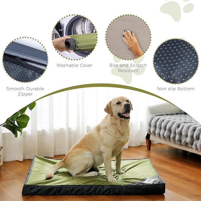 Orthopedic Outdoor Waterproof Dog Beds for Extra Large Dogs, Washable Crate Bed with Egg Crate Foam Pet Bed Mat and Removable Oxford Fabric Cooling Cover Bed,45"x 32", Dark Green