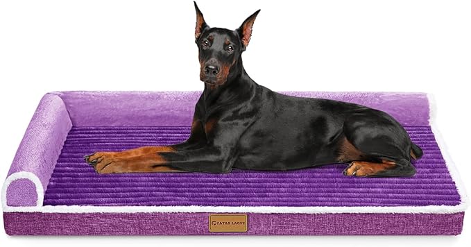 Patas Lague Orthopedic Jumbo Dog Bed Large Sized Dog 56''X40'', Waterproof Comfortable L Bolster Jumbo Non-Slip Soft Warm Pet Crate Bed Sleep Sofa mat with Removable Washable Cover, Purple