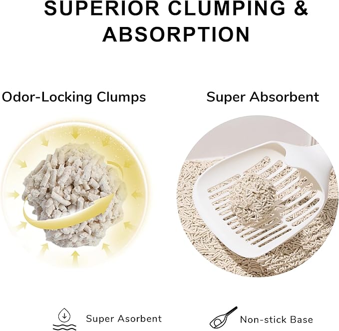 FUKUMARU Tofu Cat Litter, 100% Natural Ingredients Litter, Flushable, Dust Free, Quick Clumping, Lightweight, Low Tracking Cat Litter Pellets, Effective Odor Control, Unscented, 18 LBS (3 Packs)