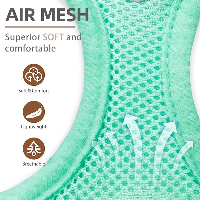 PUPTECK Adjustable Dog Harness Collar and Leash Set Step in No Pull Pet Harness for Small Medium Dogs Puppy and Cats Outdoor Walking Running, Soft Mesh Padded Reflective Vest Harnesses, Solid Green L