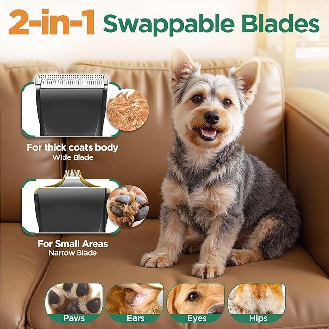 Gimars 4 in 1 Dog Grooming Clippers with Small Trimmer, 7000RPM High-Power 4-Speed Quiet Pet Shaver (≤55dB), Cordless Rechargeable Dog Hair Clippers for Thick Coats with Scissors, Comb & USB