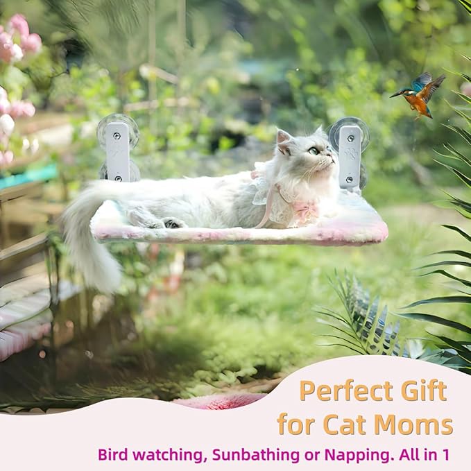 Foldable Cat Window Perch, Cordless Cat Hammock with Strong Suction Cups for Cats Inside, Gradient Color Shiny Fabric, Cute Pet Seat Bed for Kittens with Movable Toy Hooks (Small)