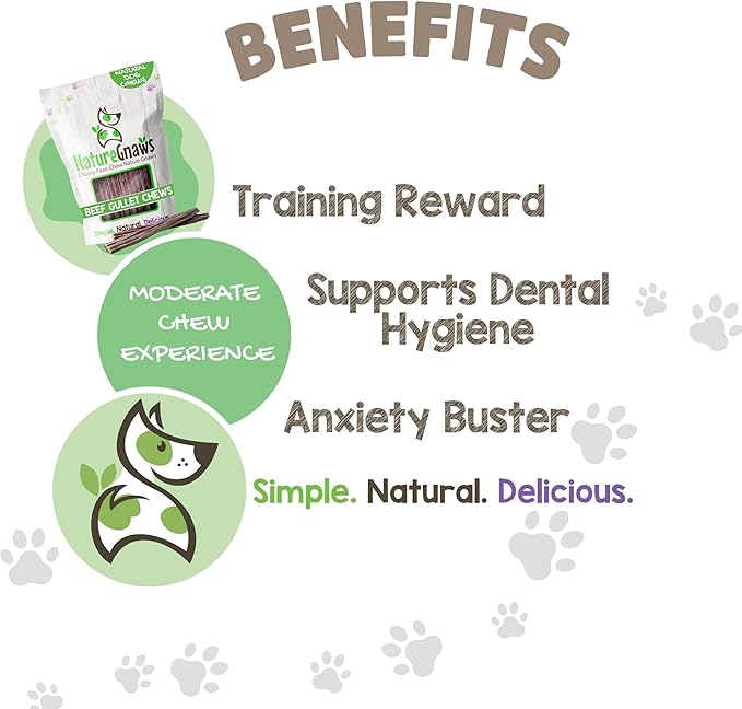 Nature Gnaws Beef Gullet Sticks for Dogs 5-6" (30 Count) - Natural Beef Jerky Stick Dog Chew Treats - Rawhide Free