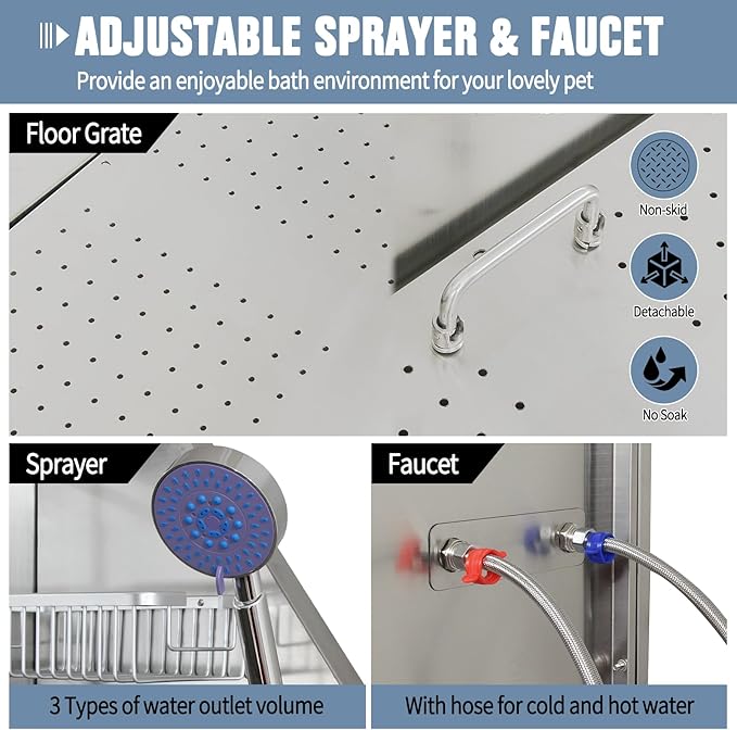 50" Pet Dog Bathing Station W/Stairs, Professional Stainless Steel Dog Grooming Tub W/Soap Box, Faucet,Rich Accessory, Dog Bathtub for Large,Medium,Small Pets, Washing Sink for Home (50" Right ramp)