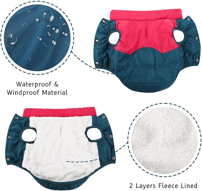 ASENKU Dog Winter Coat - Waterproof Windproof Dog Jacket, Warm Snowproof Doggie Puffer Vest for Cold Weather, Lightweight Snow Coats for Small Medium Large Dogs (Red&Navy, L)