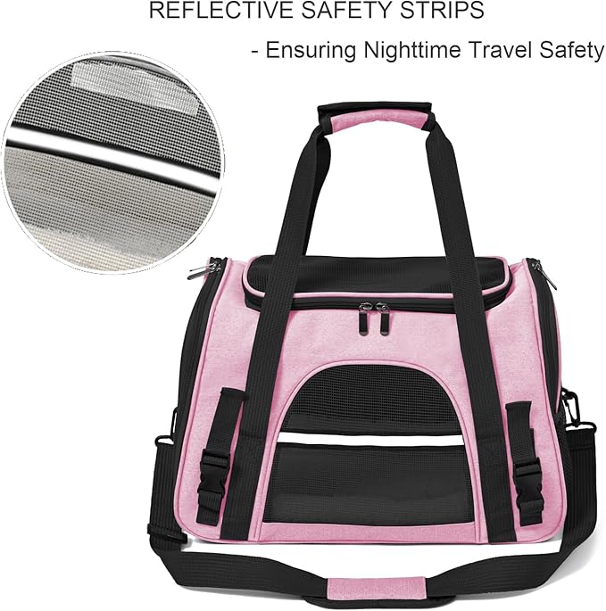 Dog Cat Carrier Soft for Small Pet Up to 16 Lbs TSA Airline Approved Travel Carrier Collapsible Puppy Car Mesh Bag 17.5 * 10.2 * 11.4 inch - Pink