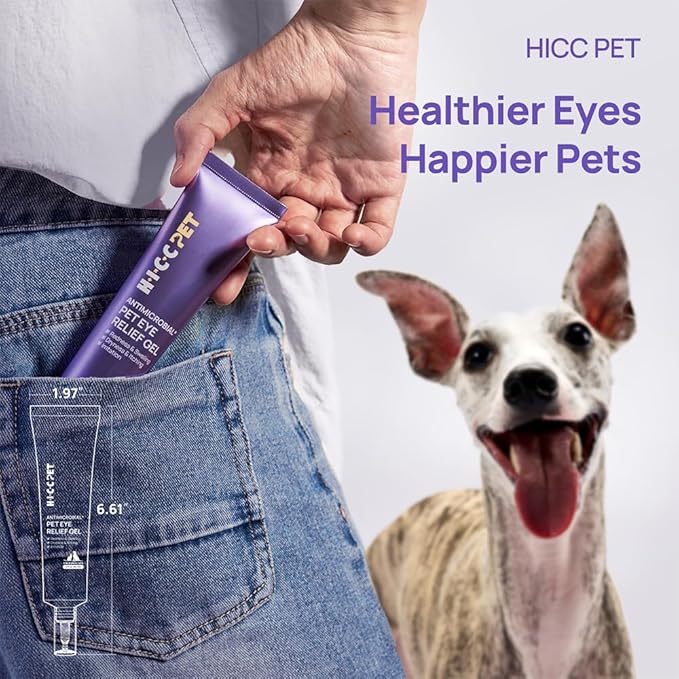 HICC PET Dog Eye Gel, Vet-Recommended Dog Eye Infection Treatment, Cat Eye Drops Wash, Soothes Irritation, Moisturizes Dry Eyes, Pet Eye Drops Ointment Alternative for Dogs, Cats, Horses. 2 fl oz