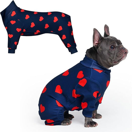 Spark Paws Dog Pajama, Dog Recovery Suit Male, Onesie, Ultra-Soft and 4-Way Stretch, for Small Medium and Large Breeds - Hearts - XL