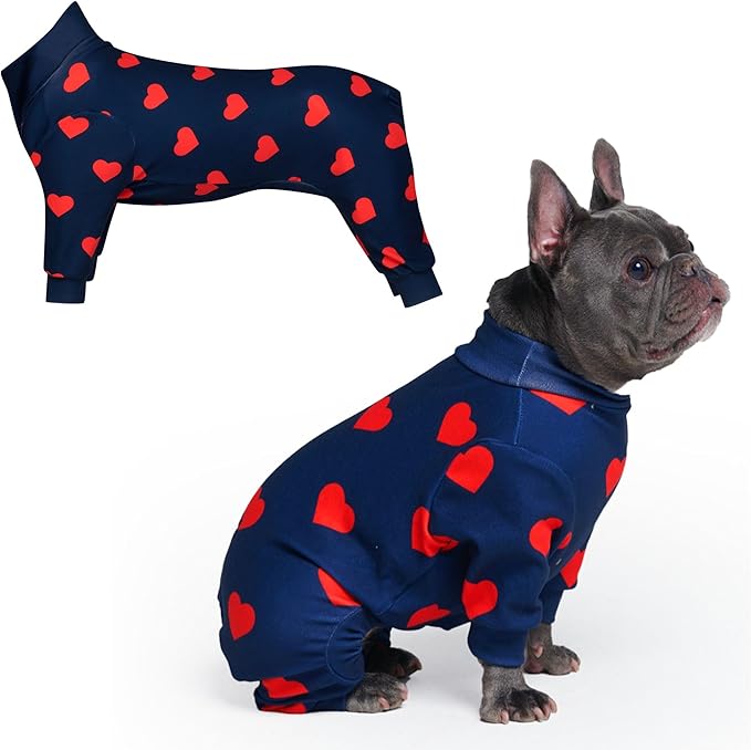 Spark Paws Dog Pajama, Dog Recovery Suit Male, Onesie, Ultra-Soft and 4-Way Stretch, for Small Medium and Large Breeds - Hearts - L