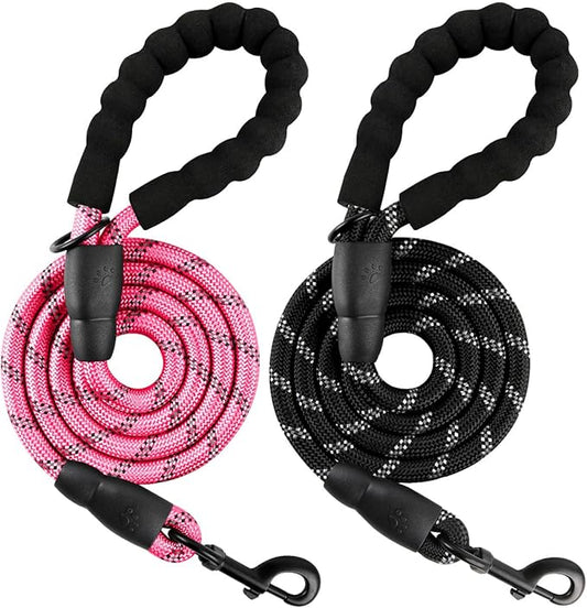 BARKBAY Dog Leashes for Large Dogs Heavy Duty Dog Leash 2 Pack 5 FT with Comfortable Padded Handle Highly Reflective Threads for Medium Large Dogs Walking Training Running (5FT-1/2,Pink+Black)