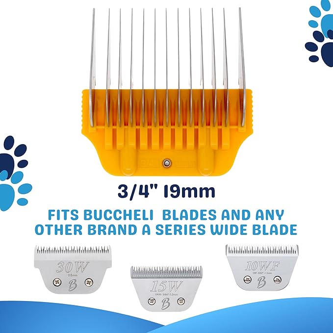 19MM 3/4" Cut Wide Clipper Guard Attachment Fits for A5 Type Blade | Stainless Steel Blade for Professional Groomers and Stylist | Snap-On/Off Design
