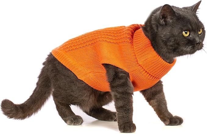 Stretchy Cat Sweater - 17 Colors & 6 Sizes | Snug Winter-Ready Knit for Boy/Girl Cats & Kittens(Orange, Medium)