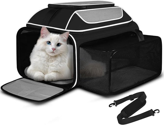 Petskd Top and Side Expandable Pet Carrier 19x13x9 Inches Southwest Allegiant Airlines Approved, Soft-Sided Carrier for Small Dog Under 12 lbs and Large Cat Under 15 lbs(Black)