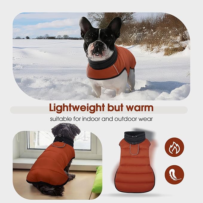 IDOMIK Waterproof Dog Winter Coat, Reflective Warm Dog Puffer Jacket with Harness Hole, Adjustable Lightweight Snow Jacket with Turtleneck, Pet Cold Weather Coats for Large Dogs,Caramel,3XL