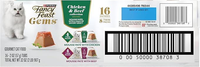 Fancy Feast Gems Pate Cat Food Mousse Chicken or Beef and a Halo of Savory Gravy Wet Cat Food Variety Pack - (1) 8 ct. Boxes - 8 ct. Box