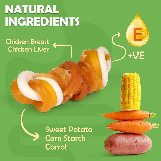 MON2SUN 2.5" Rawhide Free Dog Treats with Mixed Vegetables, Chicken Wrapped Mini Knot Bones for Small Dogs, Healthy Snacks for Balanced Nutrition, 21.2oz