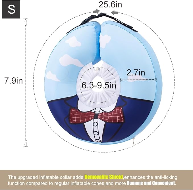 Inflatable Dog Cone Collar,Waterproof Soft Dog Donut Cone for Large Medium Small Dogs Cats, Recovery Pet E-Collar Alternatives After Surgery (Suit Blue, Small)